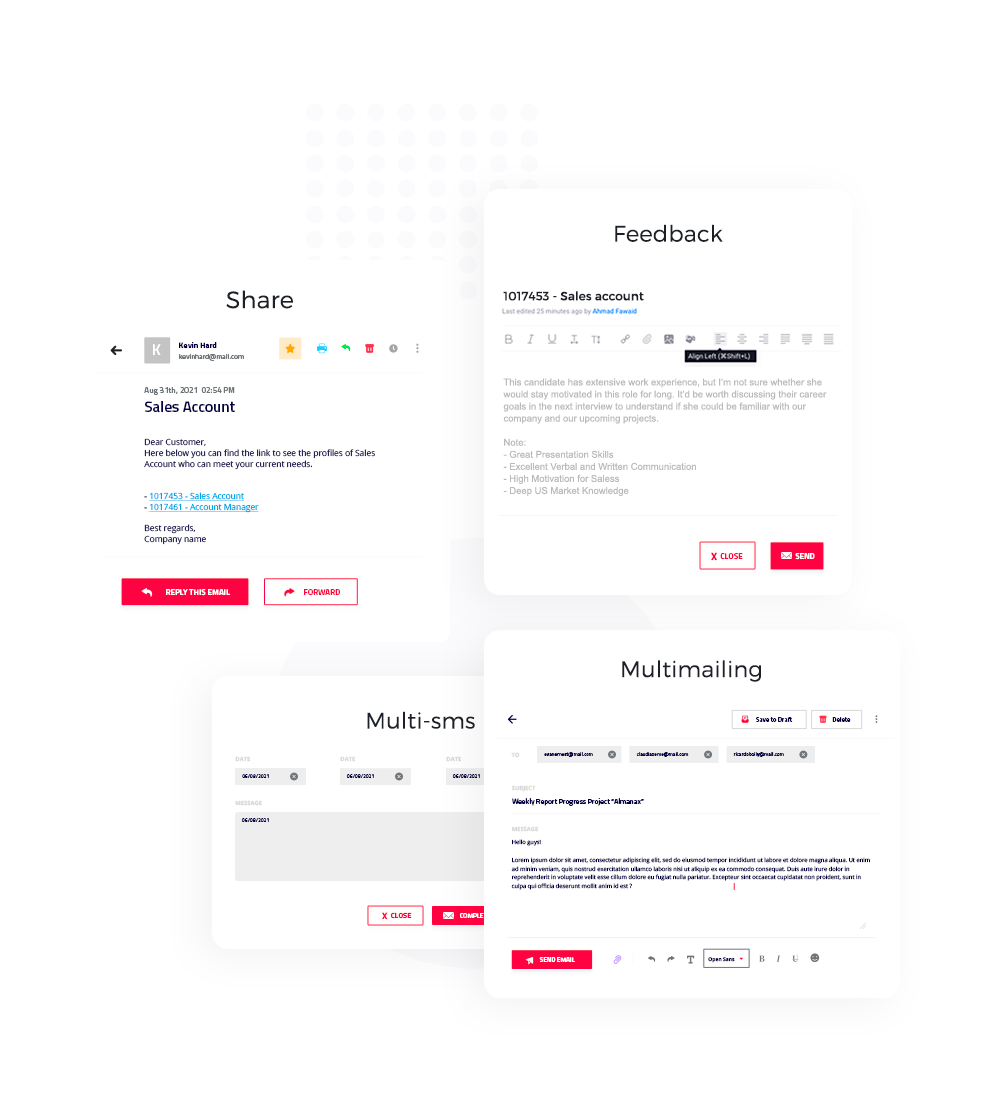 MULTIMAILING, MULTISMS, SHARE, FEEDBACK