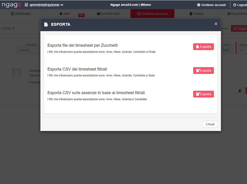 Export dei timesheet a SaaS HR Zucchetti Portale Paghe Arca24